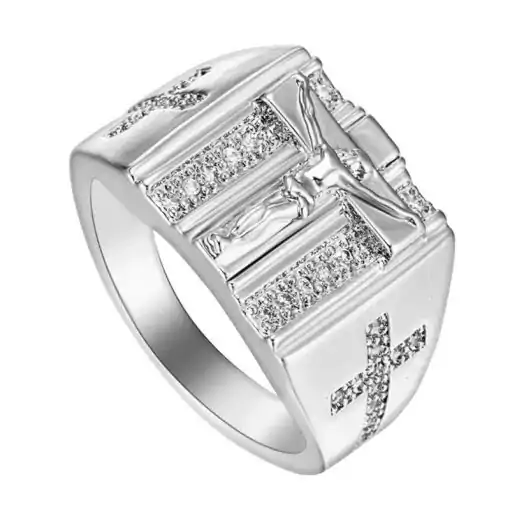 Bague Talisman <br> Bague Jésus 13 Chevalière-Jésus-Christ-sur-la-croix-Sqaure argent variante-Bracelet-et-Amulette