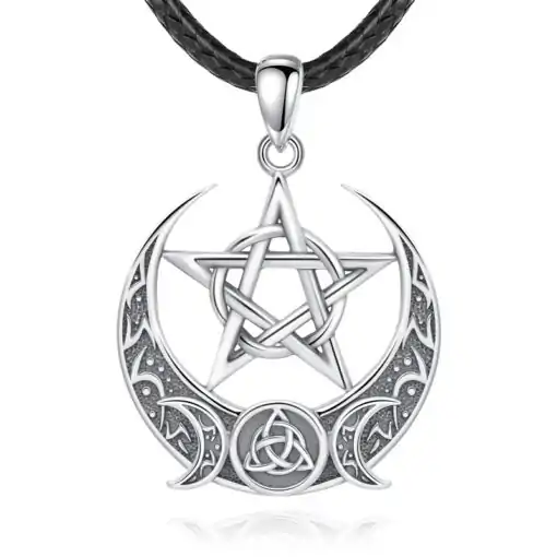Collier Pendentif argent <br> Pentagramme wiccan triple lune 9 Collier-3-lunes-triple-moon-Variante-24 inch rope-Charm-and-amulet.jpg