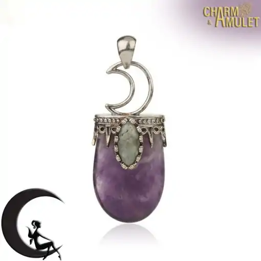 Amulet Necklace <br> Crystal Moon Necklace 16 Amethyst Pendant monn crescent Charm and Amulet