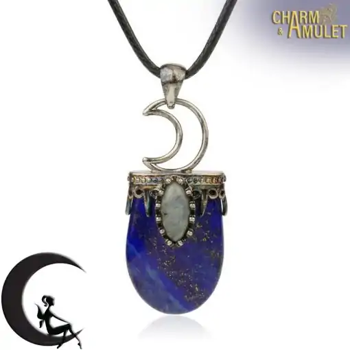 Amulet Necklace <br> Crystal Moon Necklace 10 Chain Lapis lazuli Pendant monn crescent Charm and Amulet
