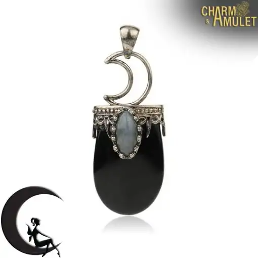 Amulet Necklace <br> Crystal Moon Necklace 13 Black Onyx Pendant monn crescent Charm and Amulet