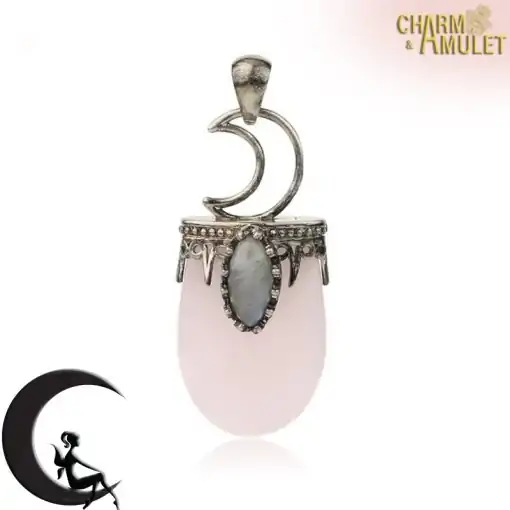 Amulet Necklace <br> Crystal Moon Necklace 15 Rose quartz Pendant monn crescent Charm and Amulet