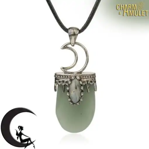 Amulet Necklace <br> Crystal Moon Necklace 20 Chain Green Aventurine pendant monn crescent Charm and Amulet