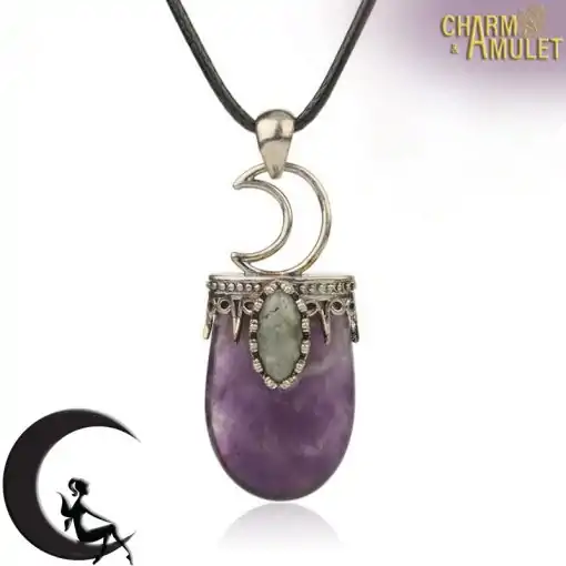 Amulet Necklace <br> Crystal Moon Necklace 17 Chain Amethyst Pendant monn crescent Charm and Amulet