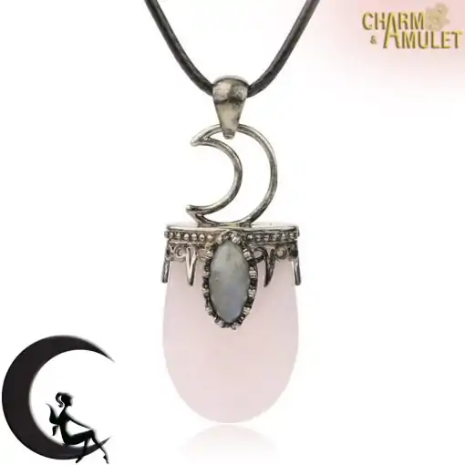 Amulet Necklace <br> Crystal Moon Necklace 14 Chain Rose quartz Pendant monn crescent Charm and Amulet