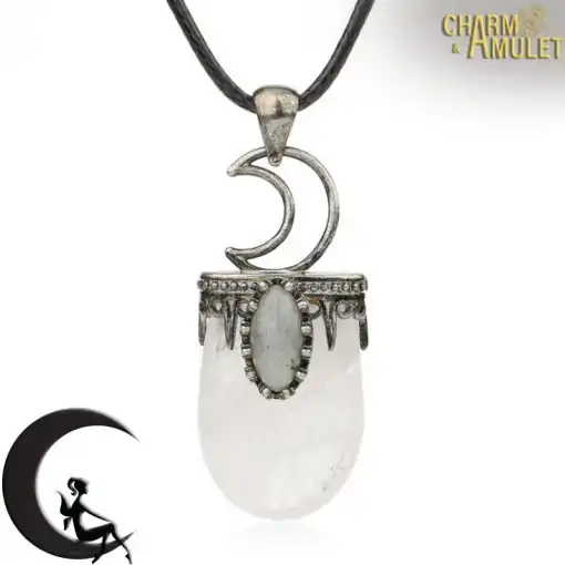 Amulet Necklace <br> Crystal Moon Necklace 19 Chain White Cristal Pendant monn crescent Charm and Amulet