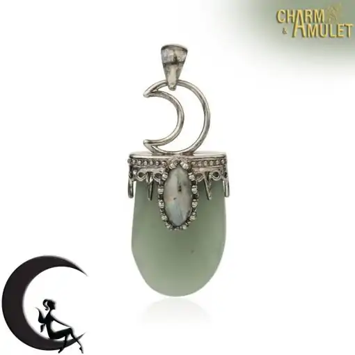 Amulet Necklace <br> Crystal Moon Necklace 21 Green Aventurine pendant monn crescent Charm and Amulet
