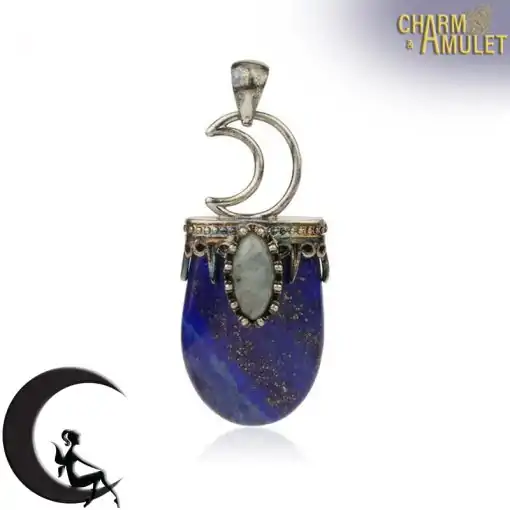 Amulet Necklace <br> Crystal Moon Necklace 9 Lapis lazuli Pendant monn crescent Charm and Amulet