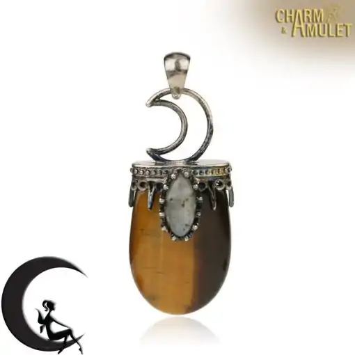 Amulet Necklace <br> Crystal Moon Necklace 7 Tiger eyes Pendant monn crescent Charm and Amulet