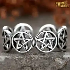 Bague Wiccan Pentacle sur pierre | Charme et Amulette
