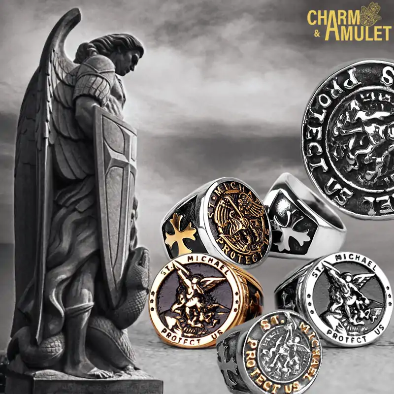 Bague Talisman <br> Bague St Michel 3 Saint-Michael-Ring-ilustration-Bracelet-et-Amulette