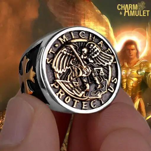 Bague Talisman <br> Bague St Michel 9 Saint Michel- chevalière Variante-1-Bracelet-et-Amulette