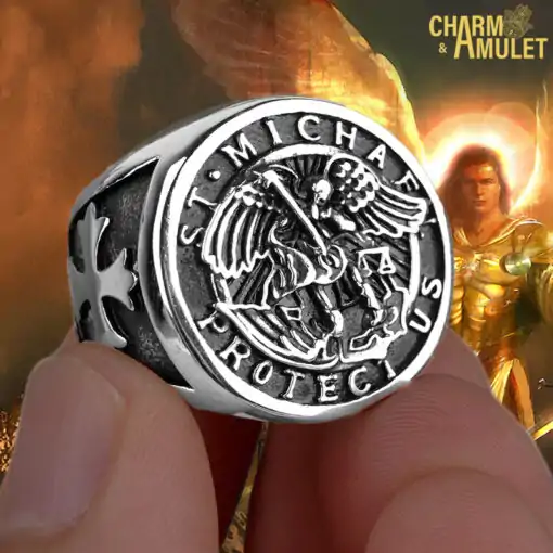 Bague Talisman <br> Bague St Michel 10 Saint Michel- chevalière Variante-2-Bracelet-et-Amulette