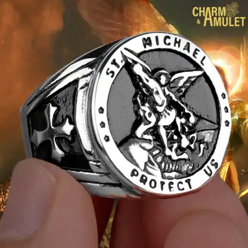 Bague Talisman <br> Bague St Michel 11 Saint Michel- chevalière Variante-3-Bracelet-et-Amulette