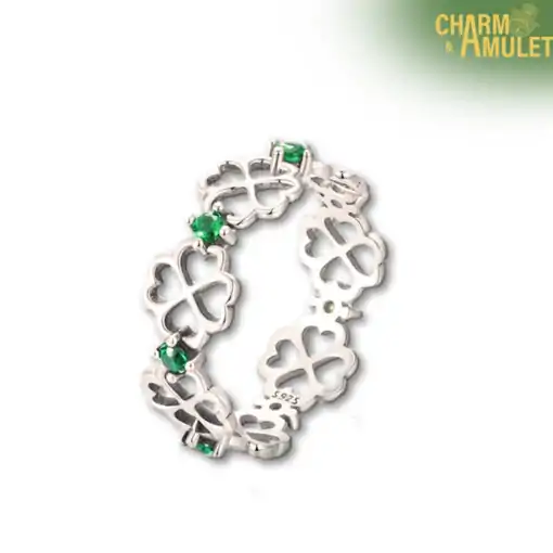 Talisman Ring <br> Silver Ring Four Leaf Clover 6 Silver-Ring-Four-Leaf-Clover-Open-style-white-background-Charm-and-Amulet
