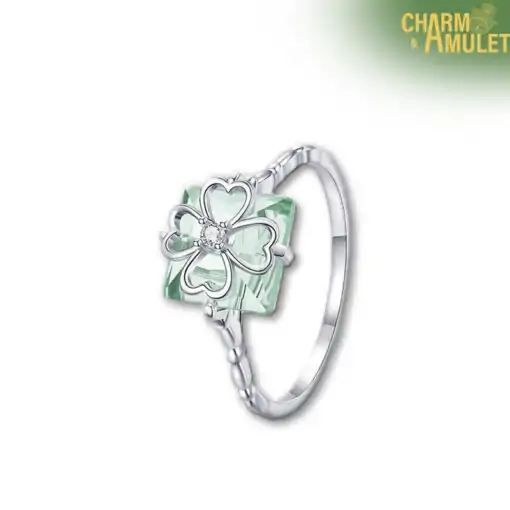 Talisman Ring <br> Silver Ring Four Leaf Clover 7 Silver-Ring-Four-Leaf-Clover-Square-white-background-Charm-and-Amulet