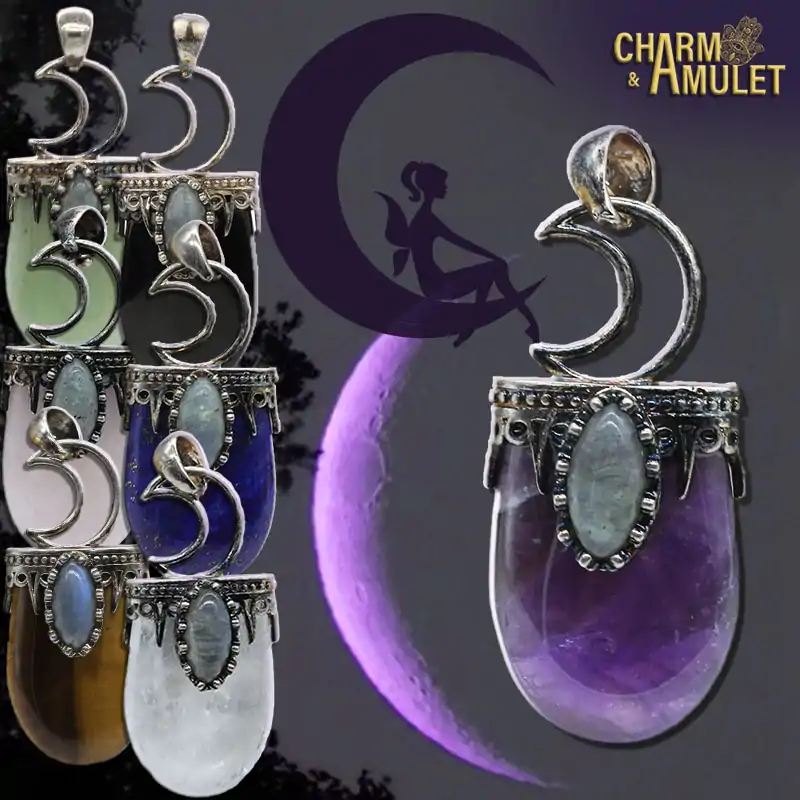 Amulet Necklace <br> Crystal Moon Necklace 3 Amulet Necklace <br> Crystal Moon Necklace